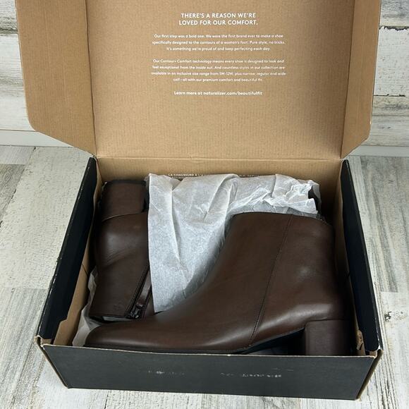 Naturalizer Women’s 11 Brown Leather Heeled Ankle Boot Weatherproof Bootie NWT - Picture 10 of 12